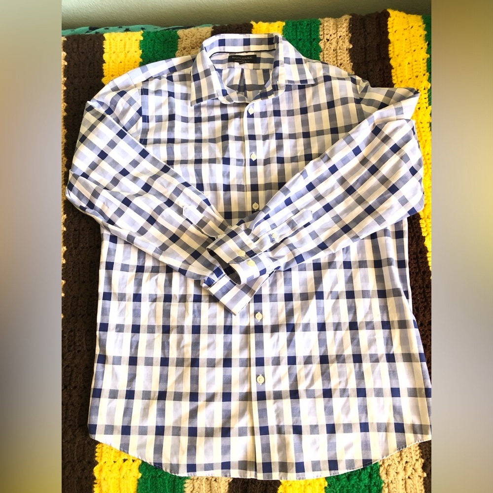 banana republic non-iron classic fit blue white checkered shirt button down L